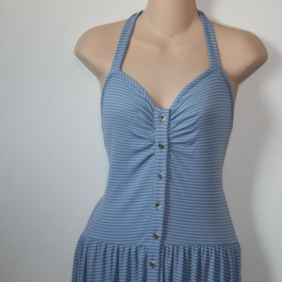NWT Free People Nina Halter Maxi Dress Button Striped Blue Size Large H12299 - Picture 5 of 12